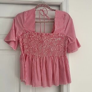 Mango Red White Striped Peplum Blouse